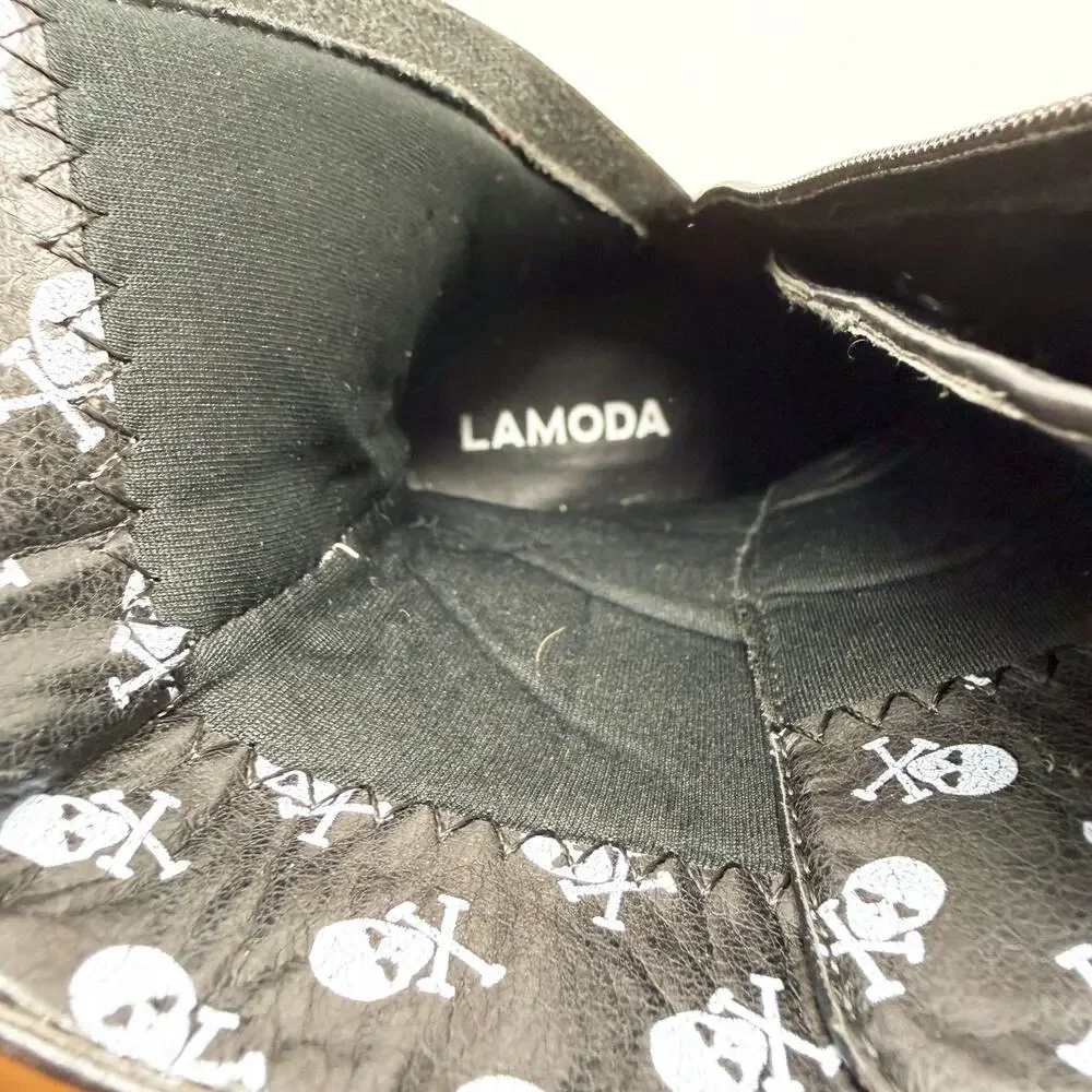 Lamoda Black Faux Leather Chunky Platform Goth Combat Boots 4UK Lace Up/Side Zip